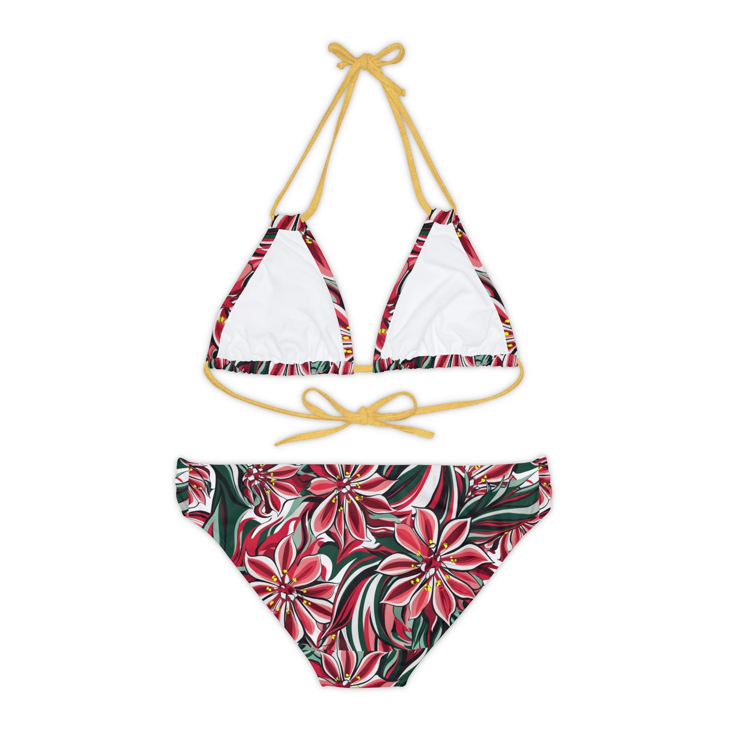 Red and White Oleander Flower Strappy Bikini Set