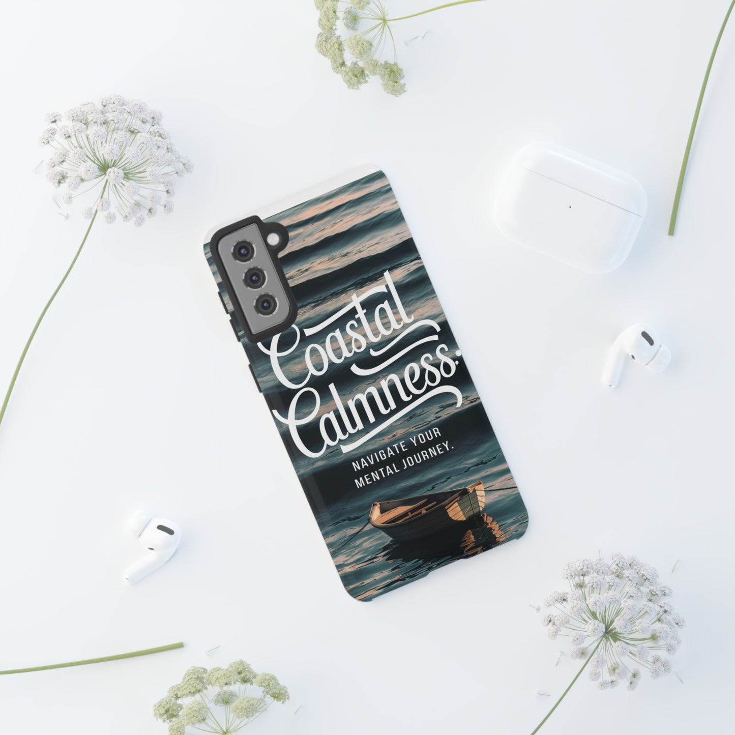 Coastal Calmness, Old Wooden Row Boat Design Protective Phone Case