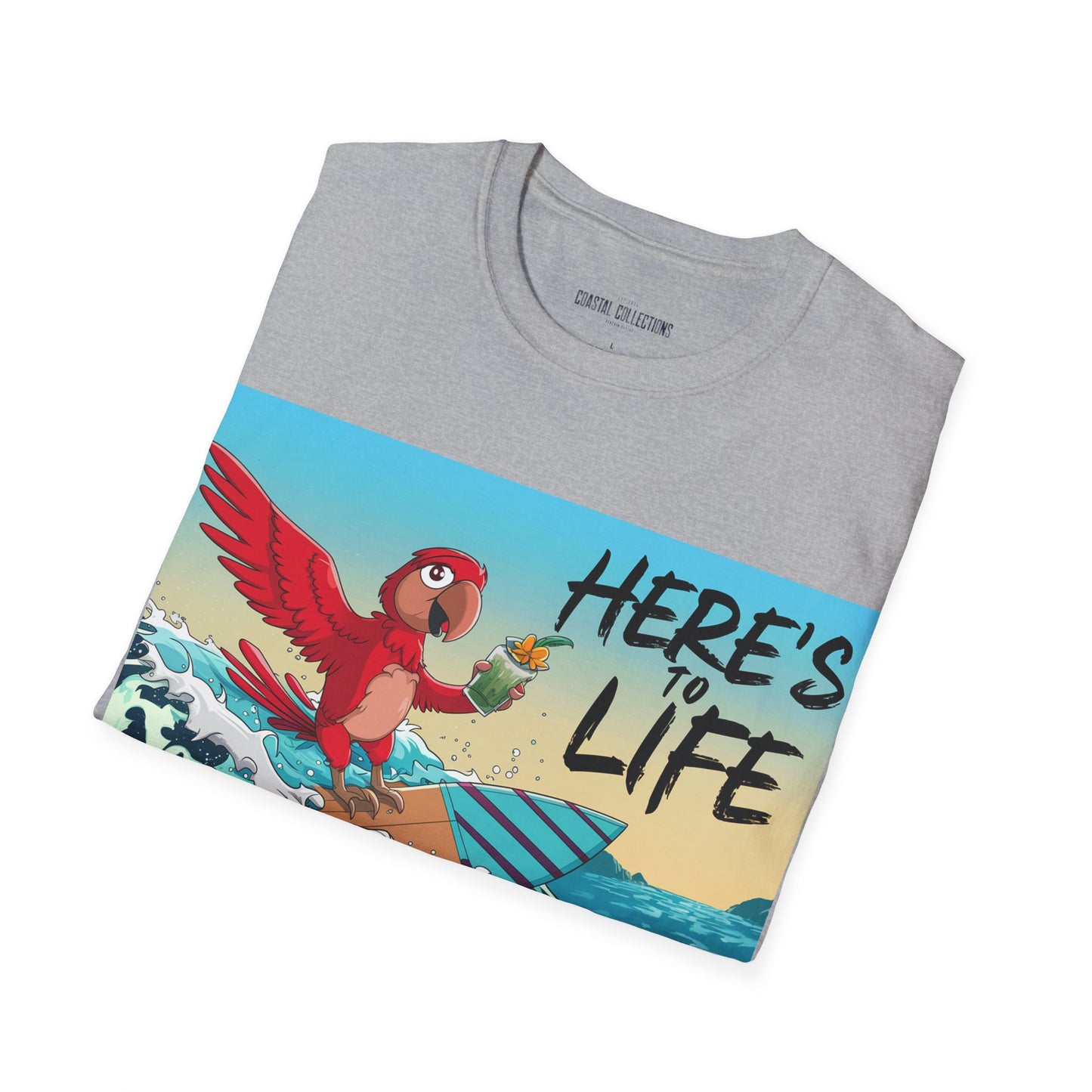 Here's to Life, Red Parrot Surfing - Unisex Softstyle T-Shirt