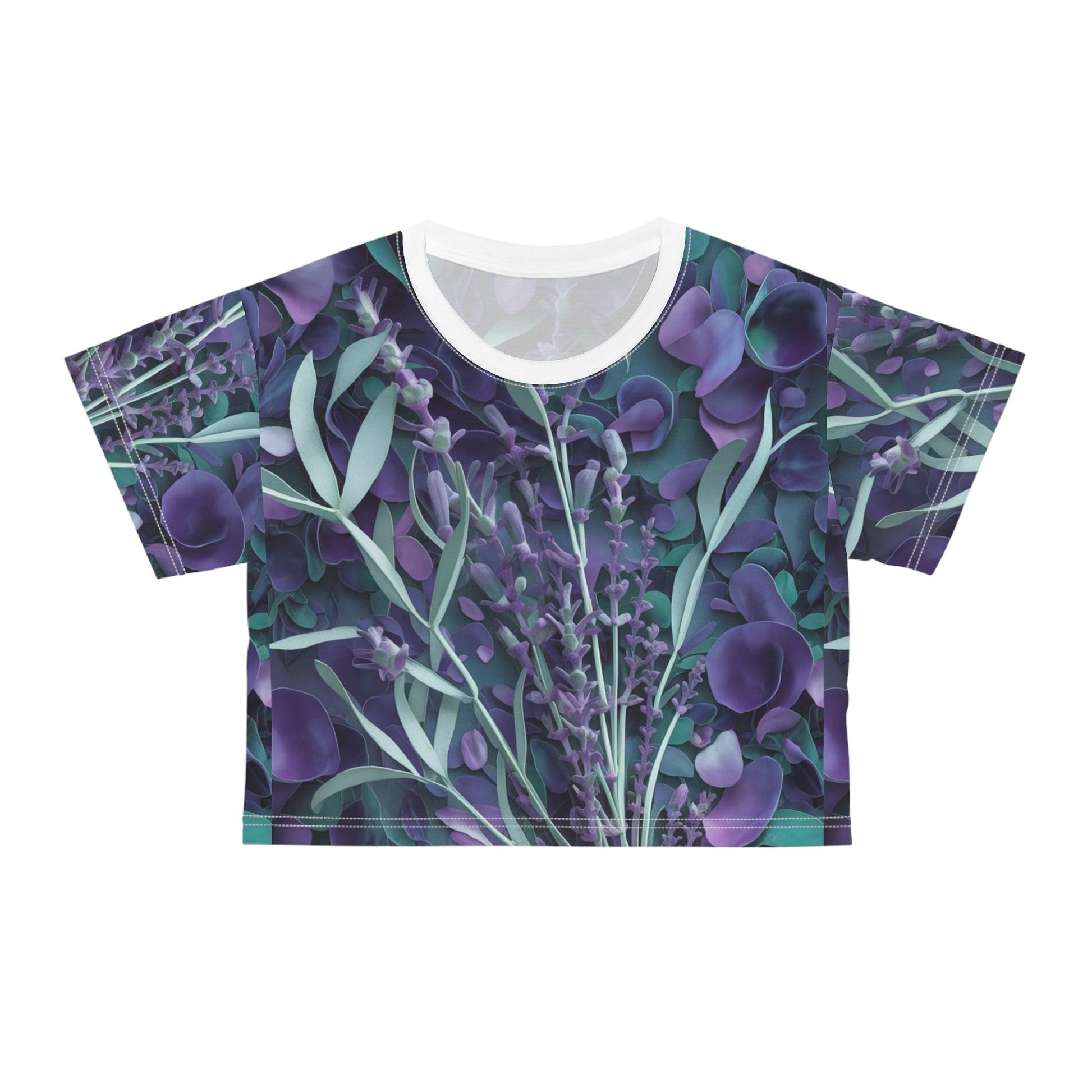 Coastal Inspired Lavender Repeating Large Print v2, Crop Tee (AOP) - Coastal Collections