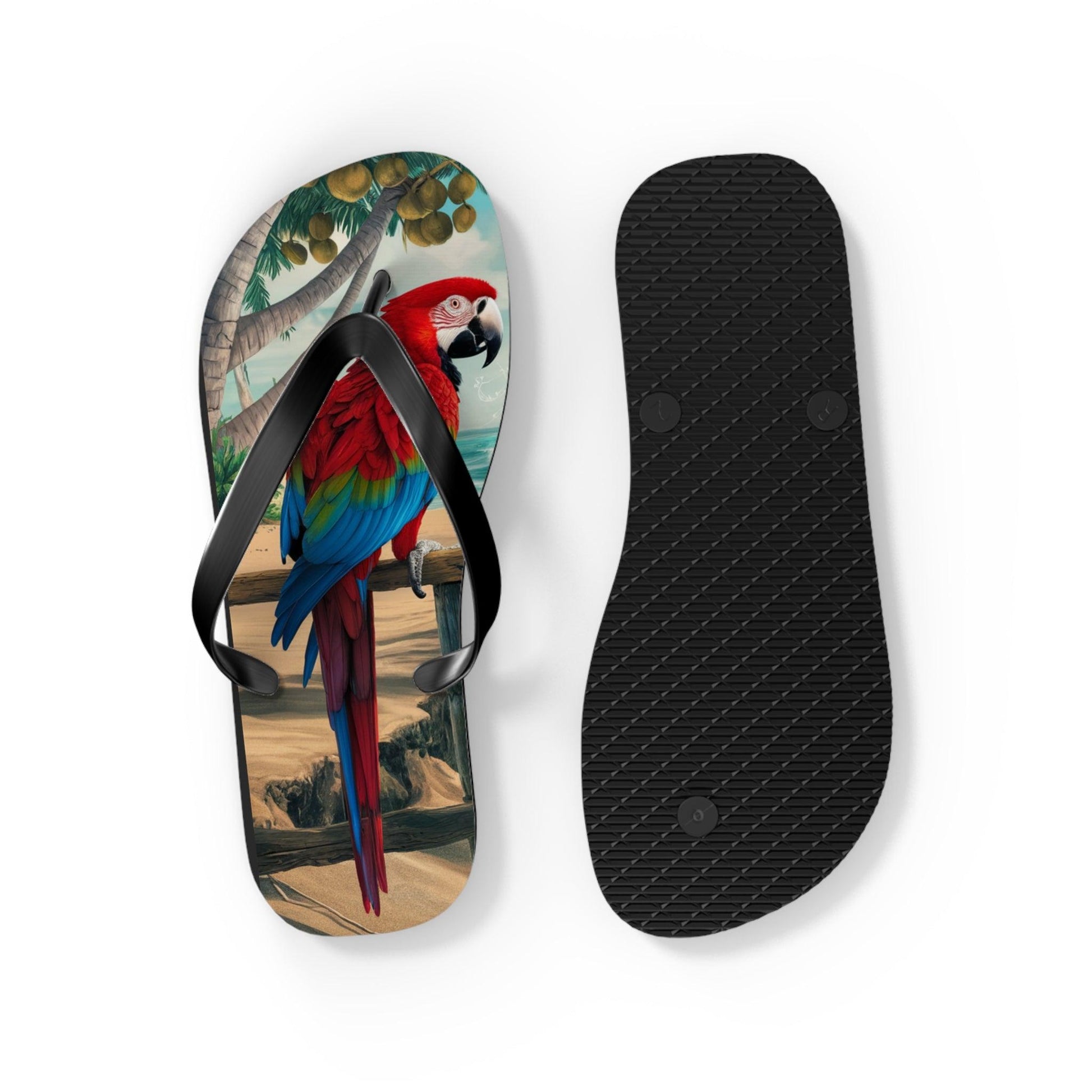 Red Parrot Beach Inspired Flip Flops, Express Your Beach Loving Self - Coastal Collections