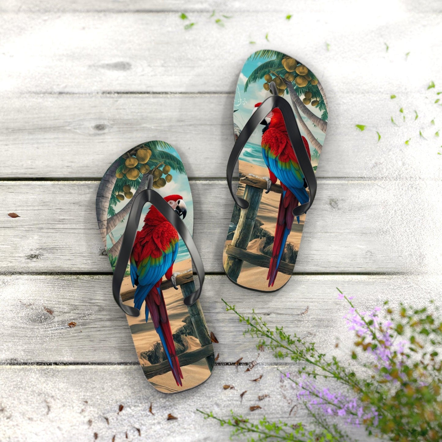 Red Parrot Beach Inspired Flip Flops, Express Your Beach Loving Self - Coastal Collections