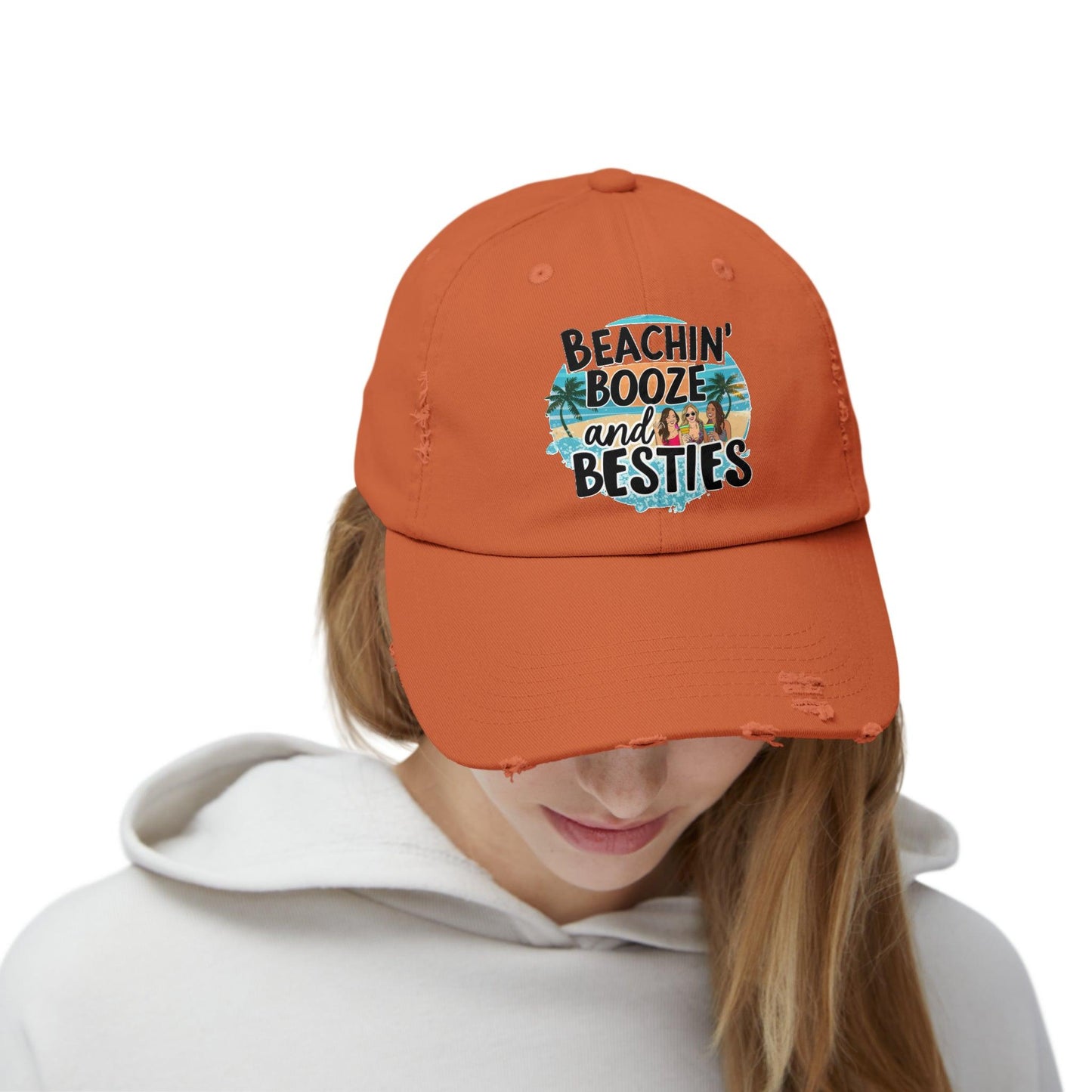 Beachin Booze and Besties Retro Cap, Girls Night Out, Casual Beach Hat - Coastal Collections