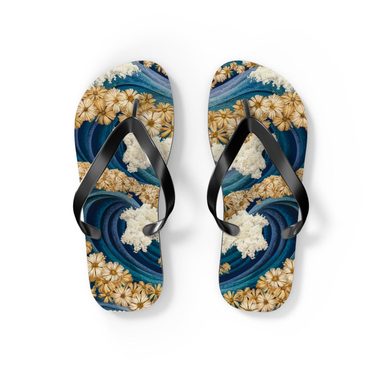 Sea Wave Yarrow Flower Inspired Flip Flops, Express Your Beach Loving Self - Coastal Collections