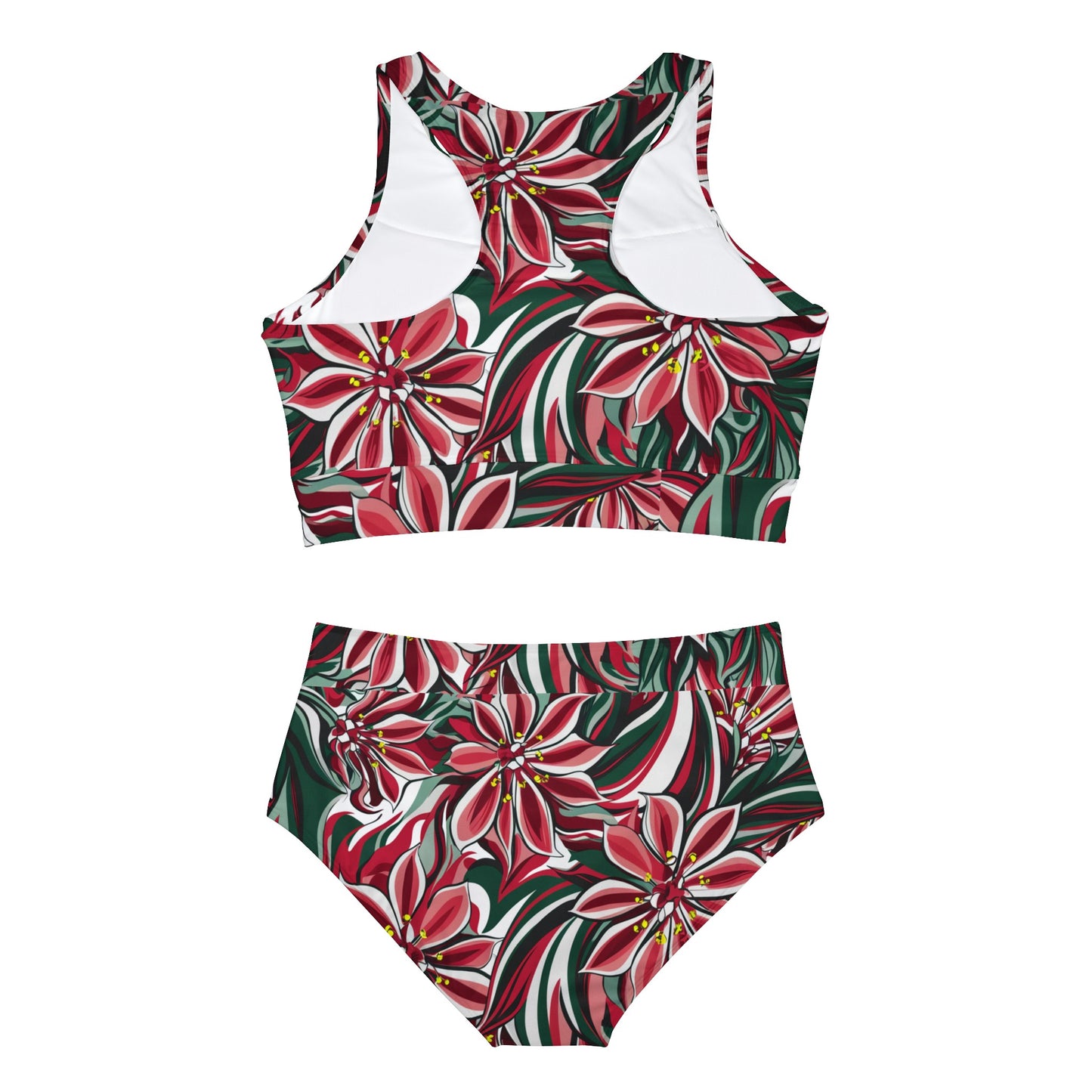 Red and White Oleander Flower Sporty Bikini Set