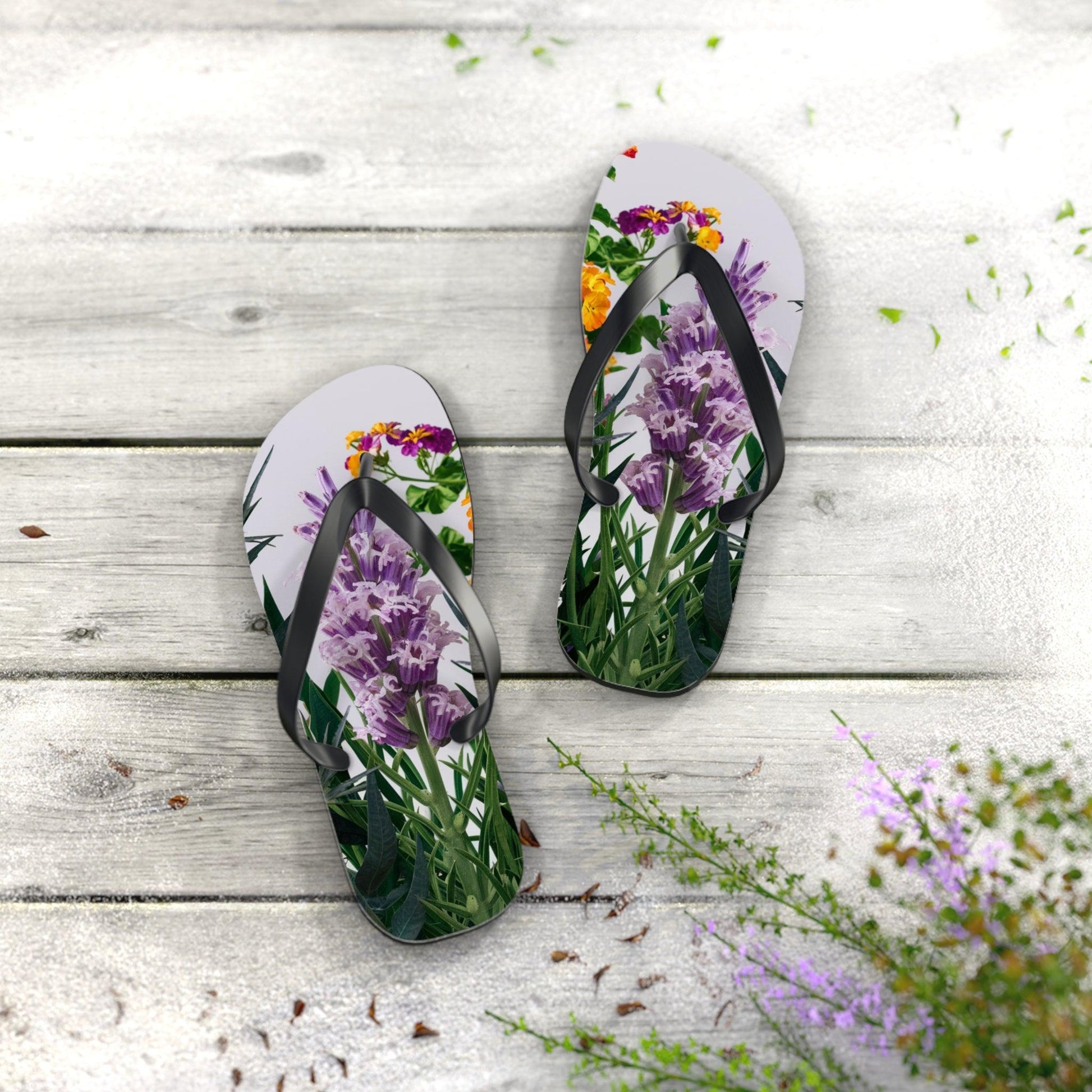 Sea Lavendar with purple hues flower bouquet Inspired Flip Flops, Express Your Beach Loving Self - Coastal Collections