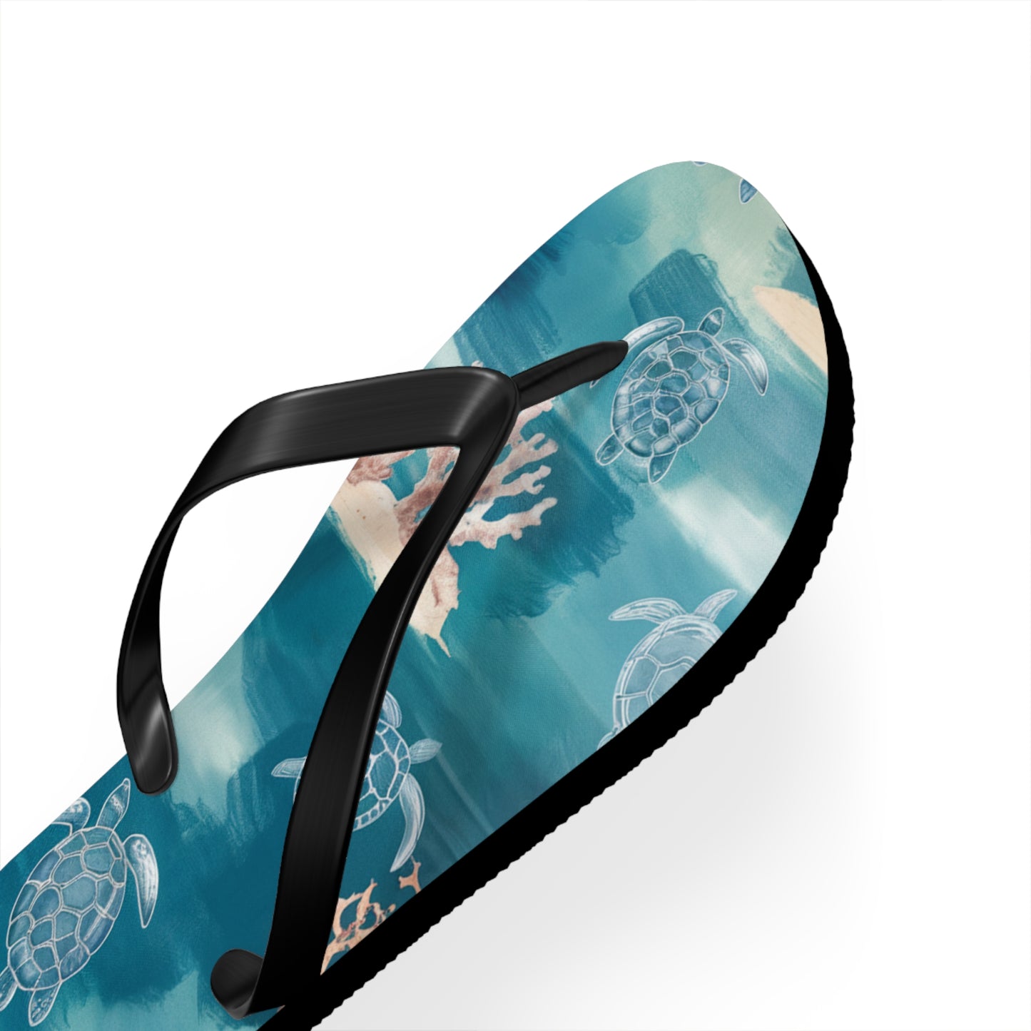 Sea Turtle and Coral Abstract Beach - Flip Flops, Sandals