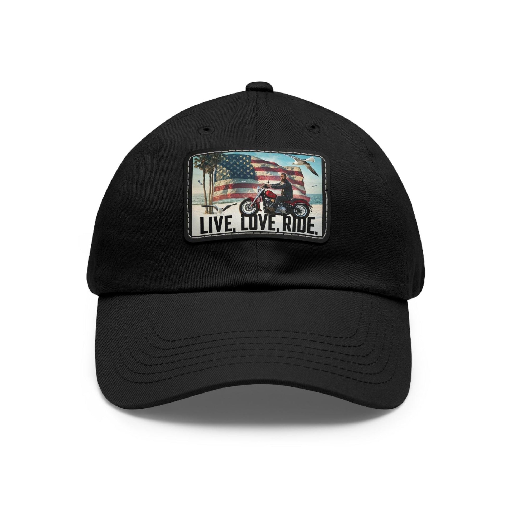 Live Love Ride Patriotic Motorcycle Cap, Dad Hat with Leather Patch - Coastal Collections