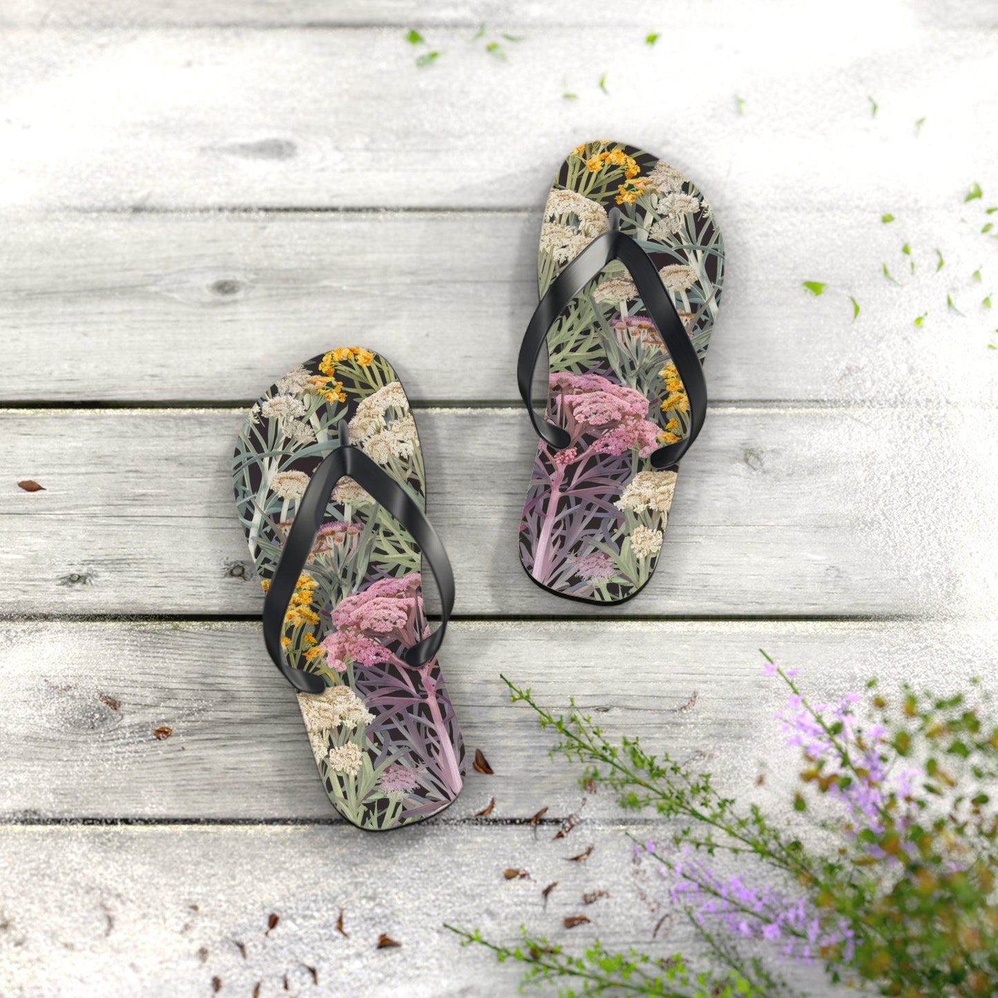 Yarrow Flower Inspired Flip Flops, Express Your Beach Loving Self - Coastal Collections