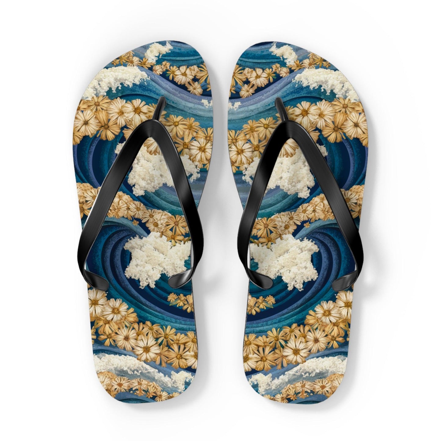 Sea Wave Yarrow Flower Inspired Flip Flops, Express Your Beach Loving Self - Coastal Collections