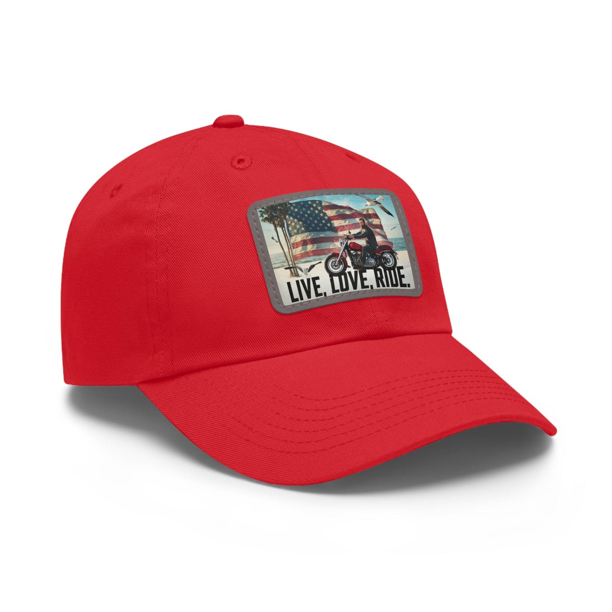 Live Love Ride Patriotic Motorcycle Cap, Dad Hat with Leather Patch - Coastal Collections