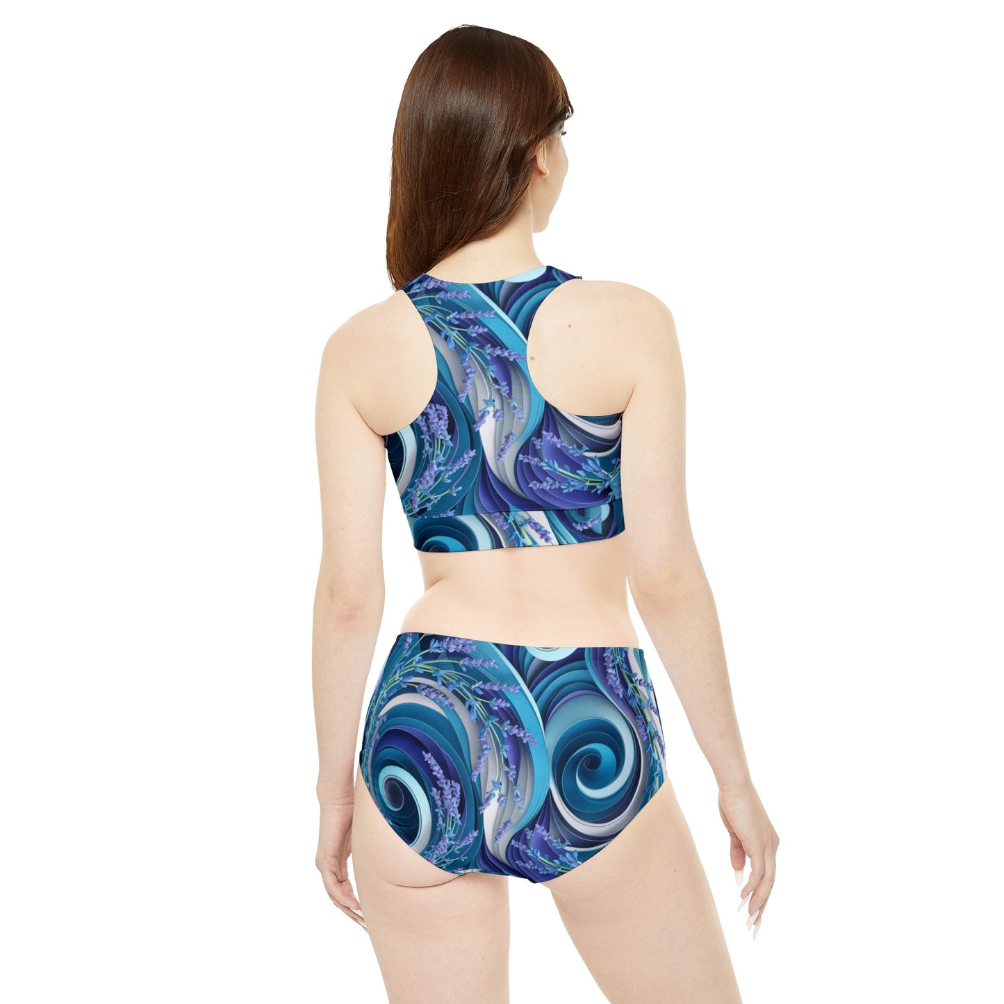 Seawaves and Lavender Flower Sporty Bikini Set