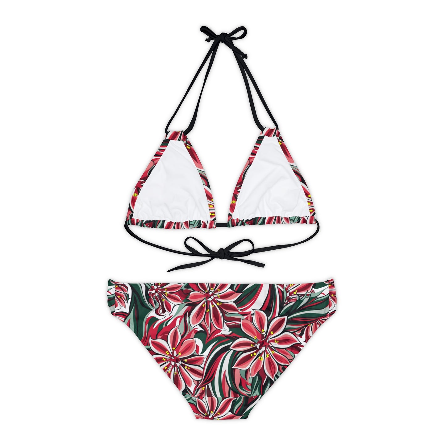 Red and White Oleander Flower Strappy Bikini Set