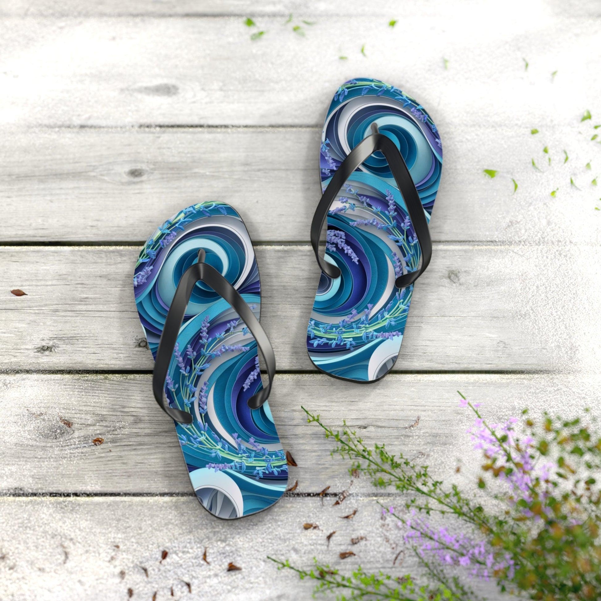 Sea Lavendar Ocean Waves Inspired Flip Flops, Express Your Beach Loving Self - Coastal Collections