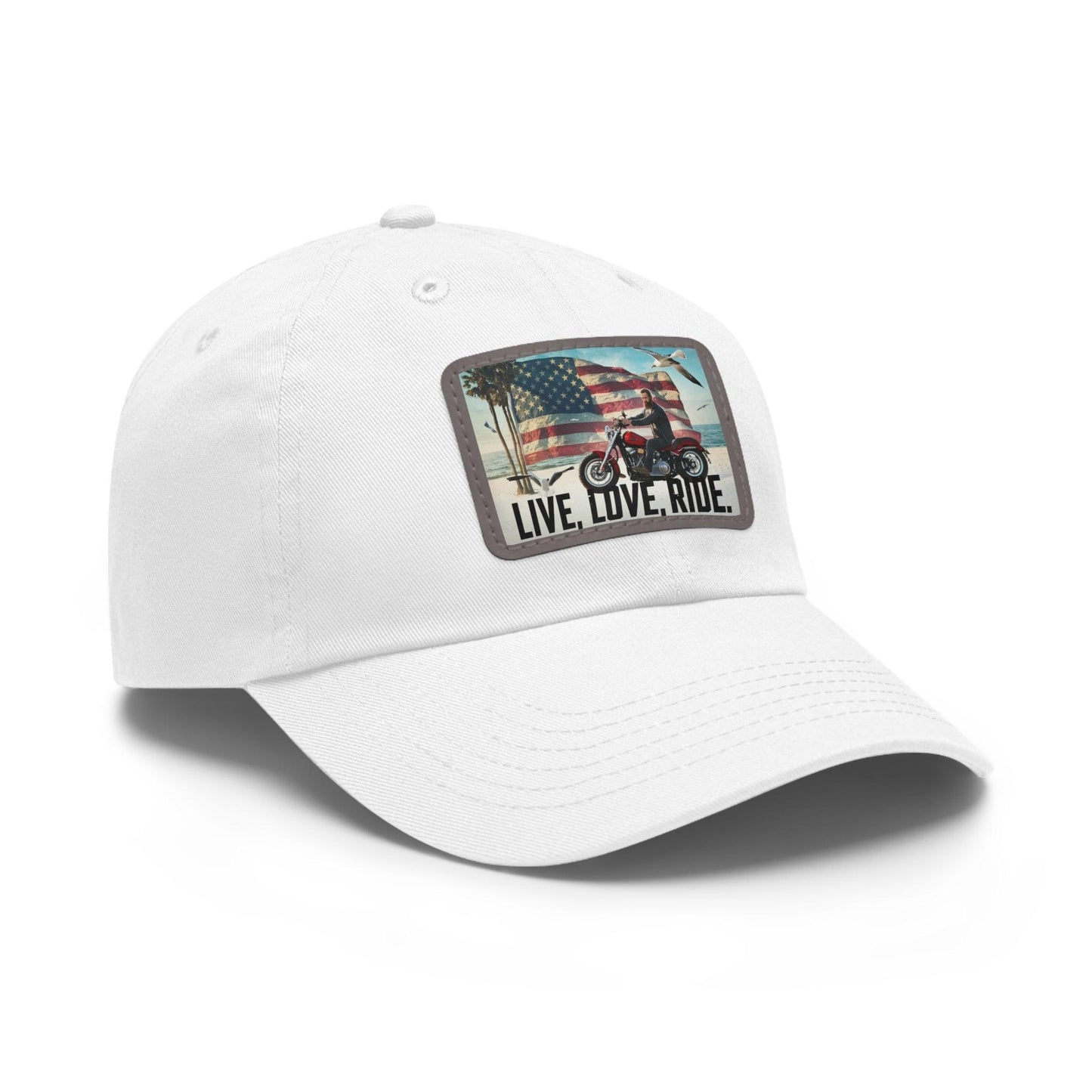 Live Love Ride Patriotic Motorcycle Cap, Dad Hat with Leather Patch - Coastal Collections