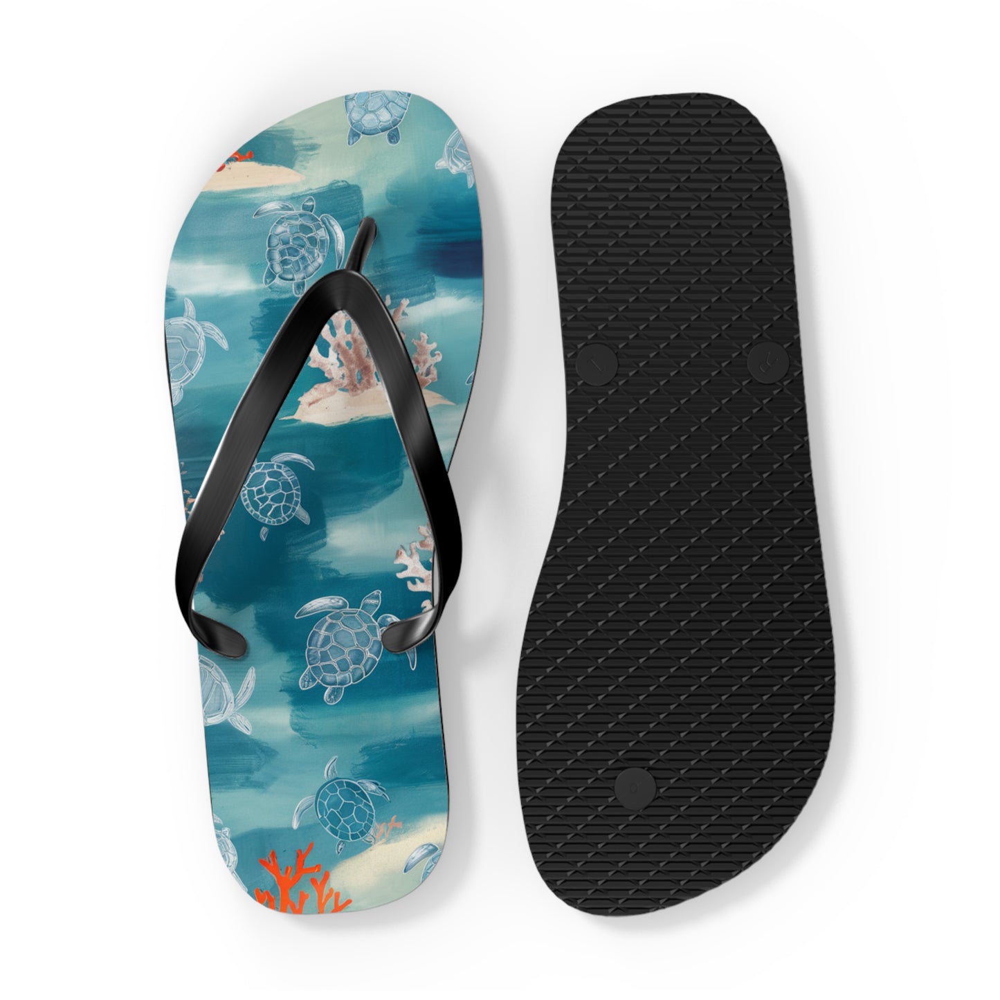 Sea Turtle and Coral Abstract Beach - Flip Flops, Sandals