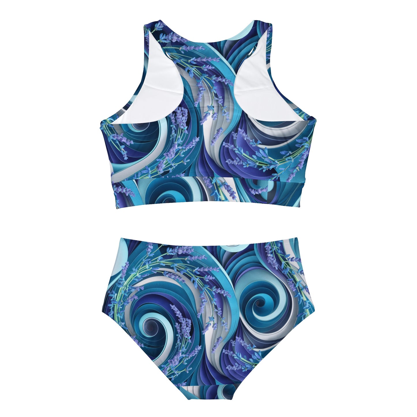 Seawaves and Lavender Flower Sporty Bikini Set