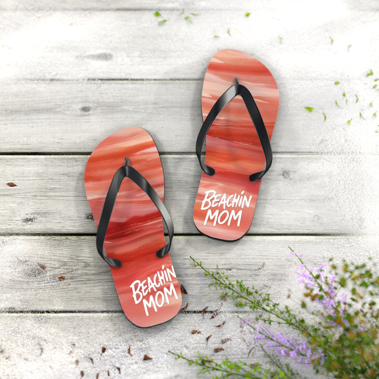 Beachin Mom Coral Abstract Beach - Flip Flops, Sandals