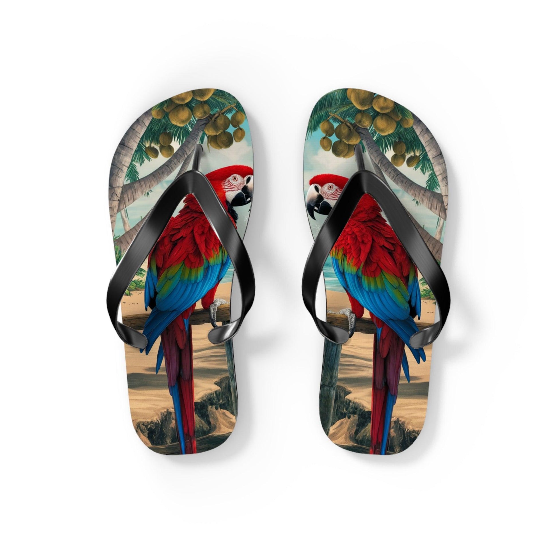 Red Parrot Beach Inspired Flip Flops, Express Your Beach Loving Self - Coastal Collections