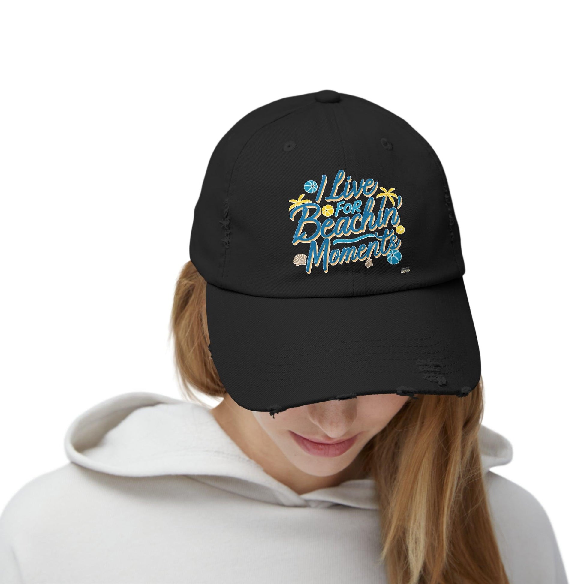 I Live For Beachin Moments Distressed Cap, Casual Beach Hat - Coastal Collections