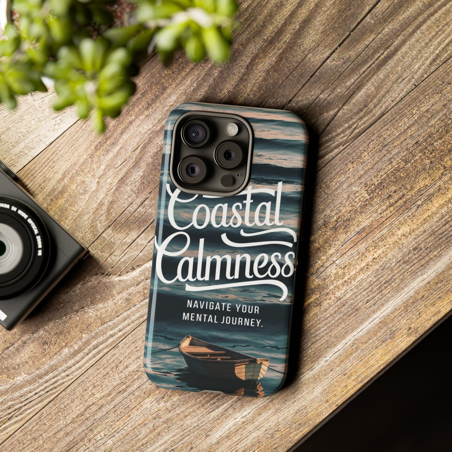 Coastal Calmness, Old Wooden Row Boat Design Protective Phone Case