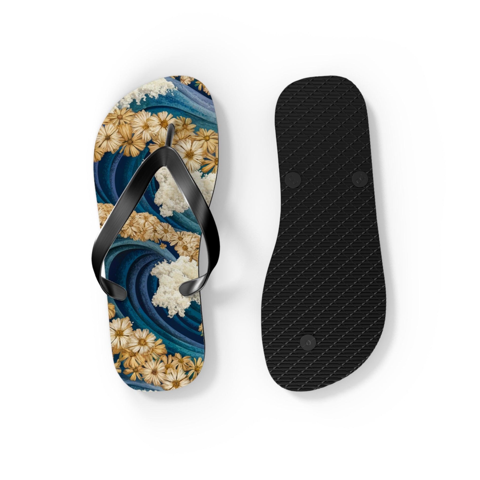 Sea Wave Yarrow Flower Inspired Flip Flops, Express Your Beach Loving Self - Coastal Collections