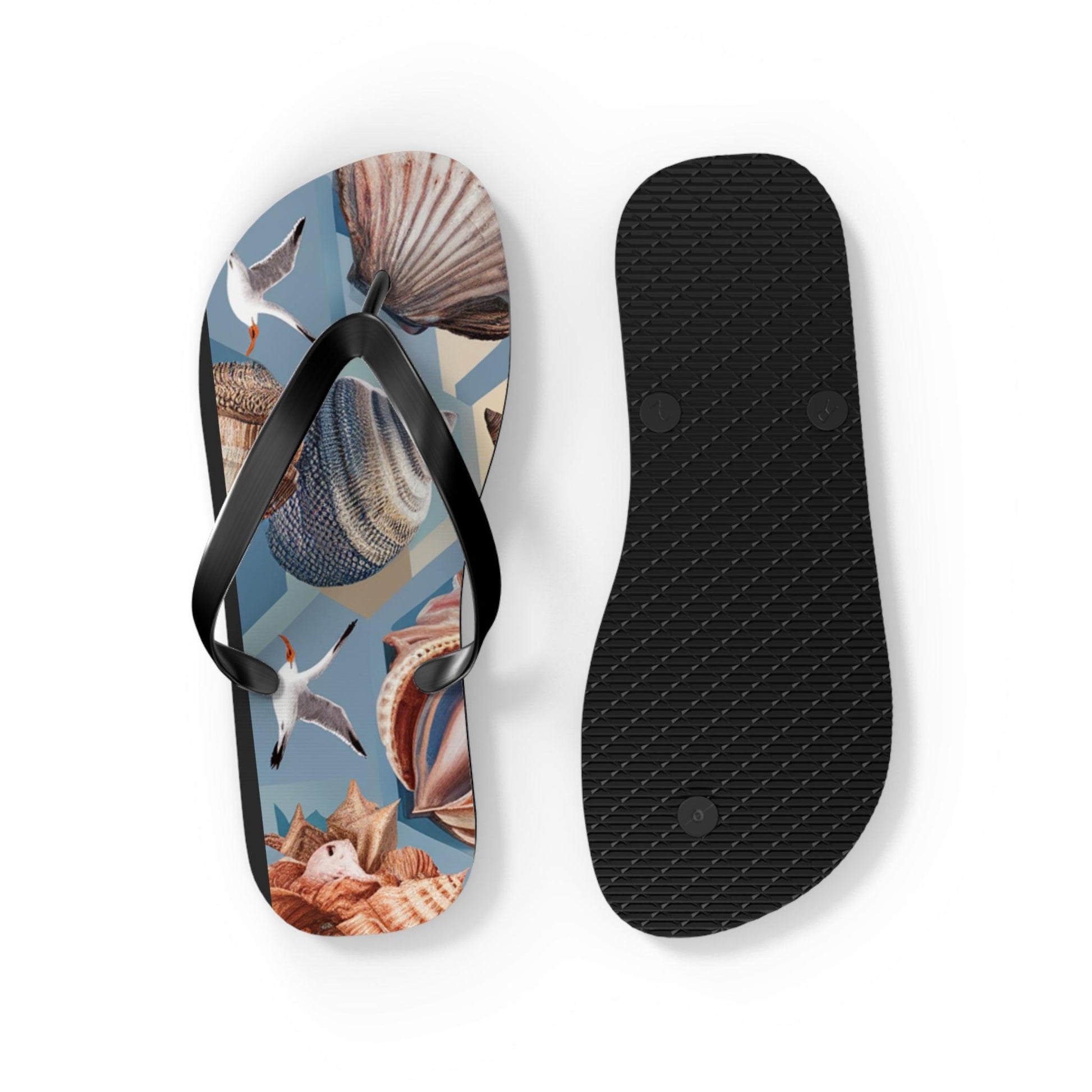 Seashell and Seagull Inspired Flip Flops v3, Express Your Beach Loving Self - Coastal Collections