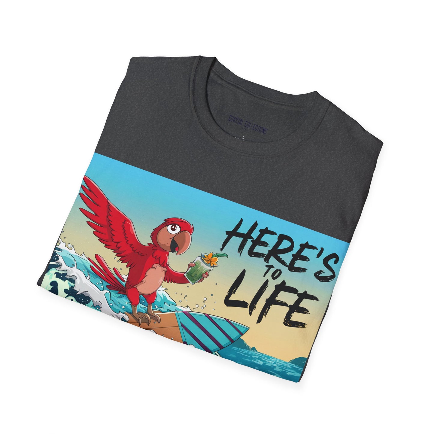 Here's to Life, Red Parrot Surfing - Unisex Softstyle T-Shirt