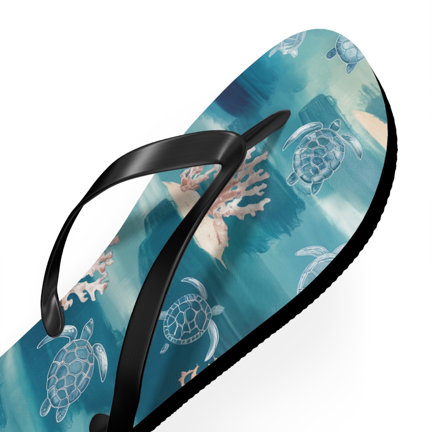 Sea Turtle and Coral Abstract Beach - Flip Flops, Sandals