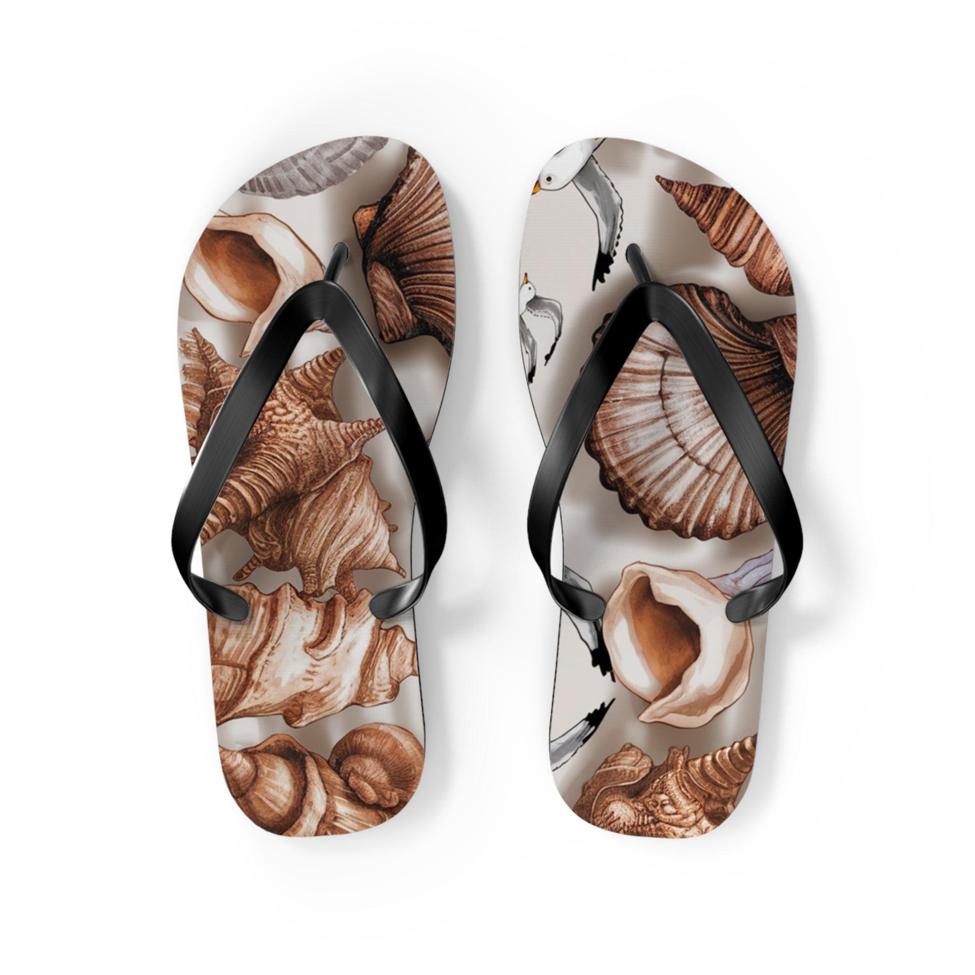 Seashell and Seagull Inspired Flip Flops v2, Express Your Beach Loving Self - Coastal Collections