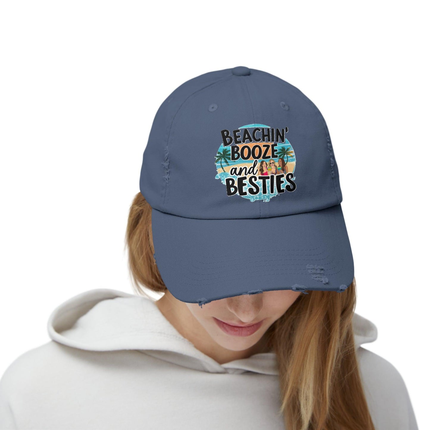 Beachin Booze and Besties Retro Cap, Girls Night Out, Casual Beach Hat - Coastal Collections