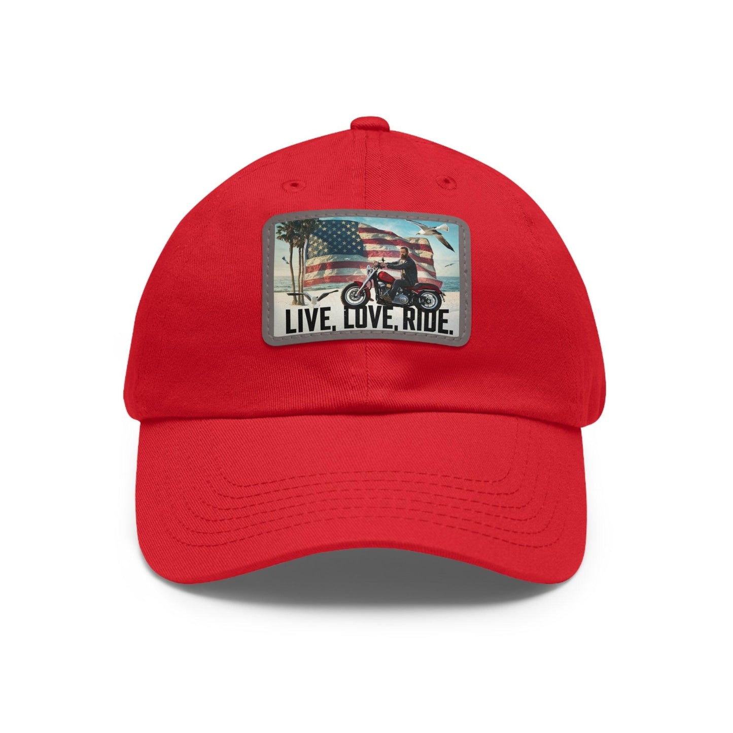 Live Love Ride Patriotic Motorcycle Cap, Dad Hat with Leather Patch - Coastal Collections