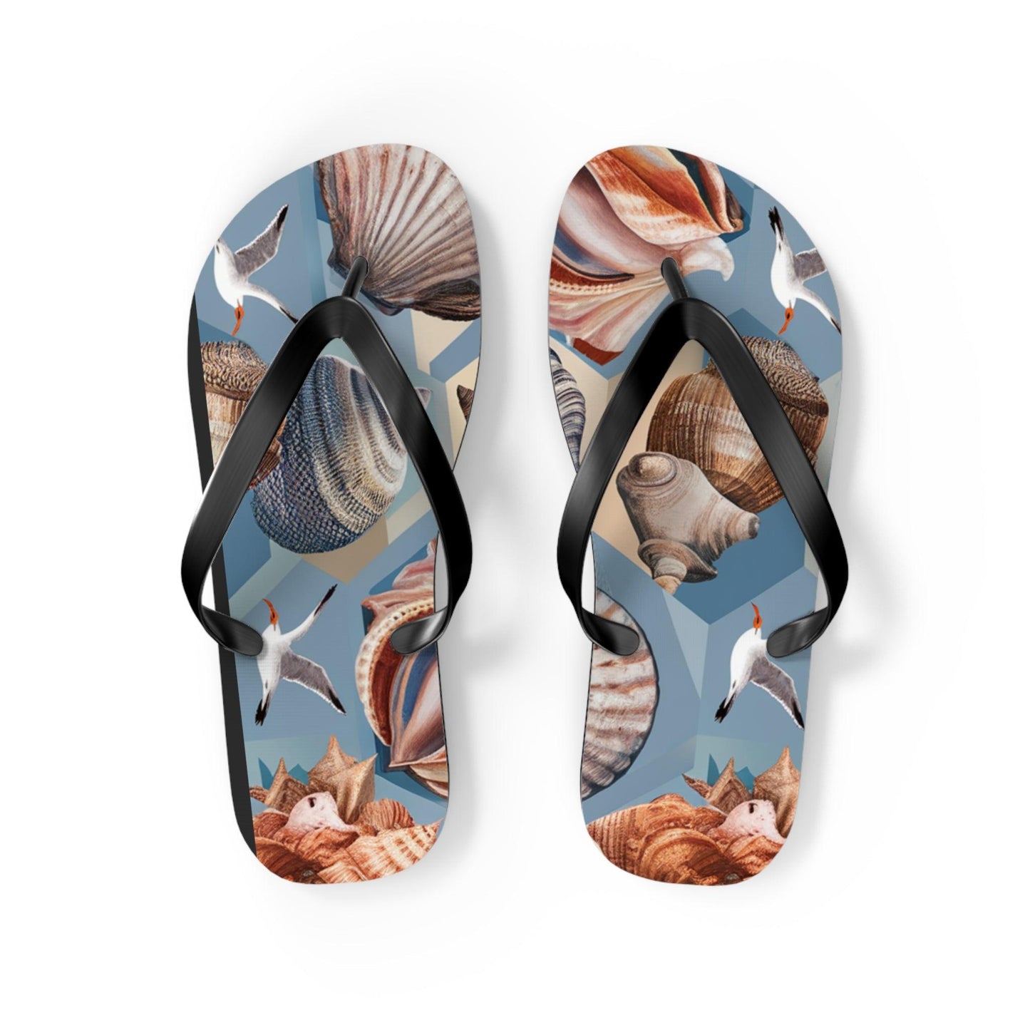 Seashell and Seagull Inspired Flip Flops v3, Express Your Beach Loving Self - Coastal Collections