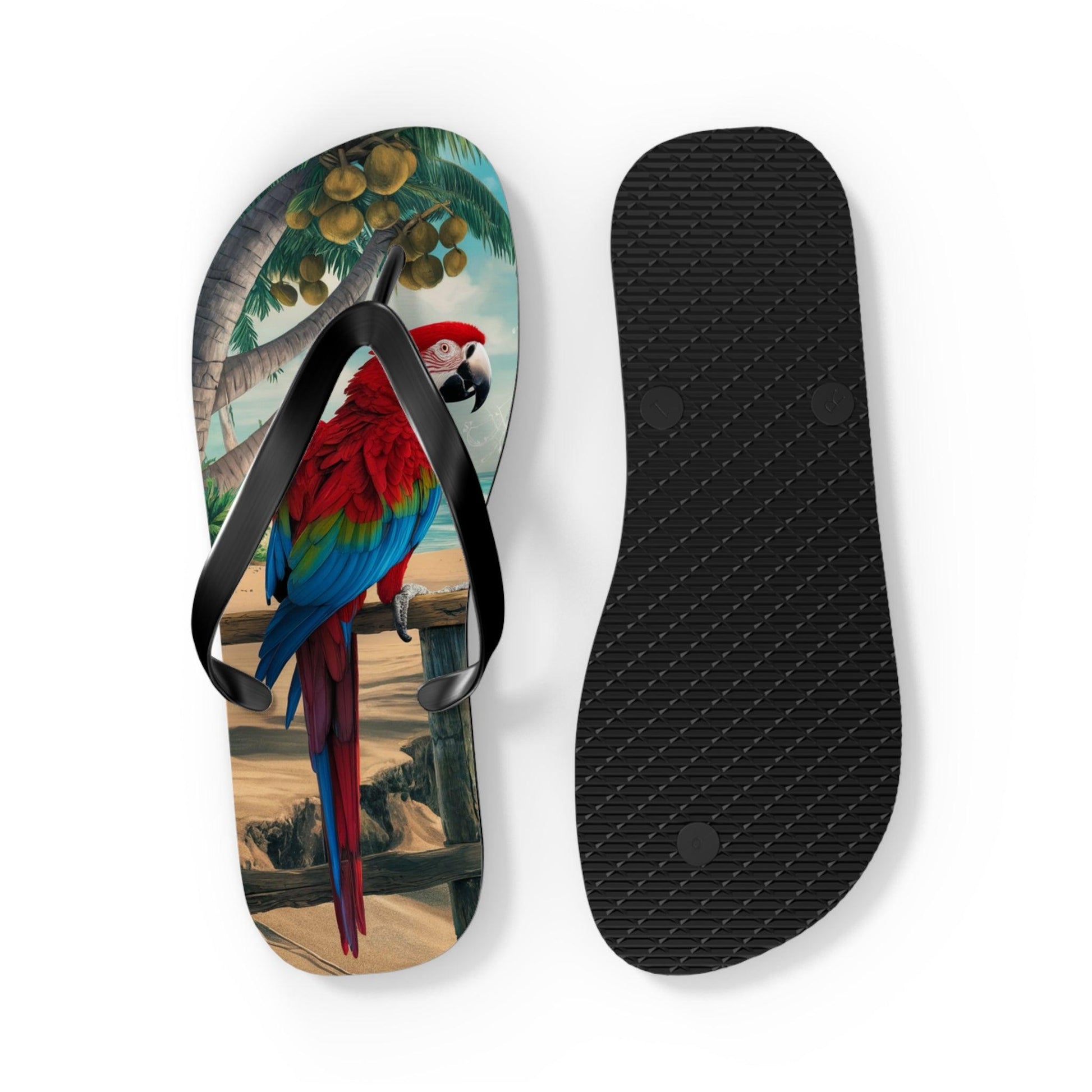 Red Parrot Beach Inspired Flip Flops, Express Your Beach Loving Self - Coastal Collections