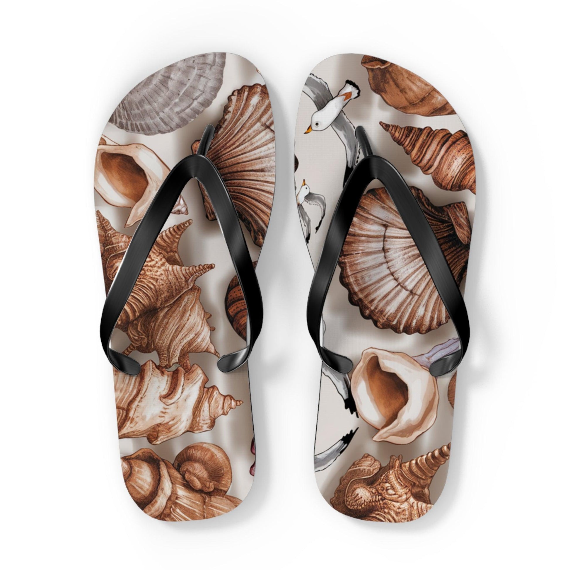 Seashell and Seagull Inspired Flip Flops v2, Express Your Beach Loving Self - Coastal Collections