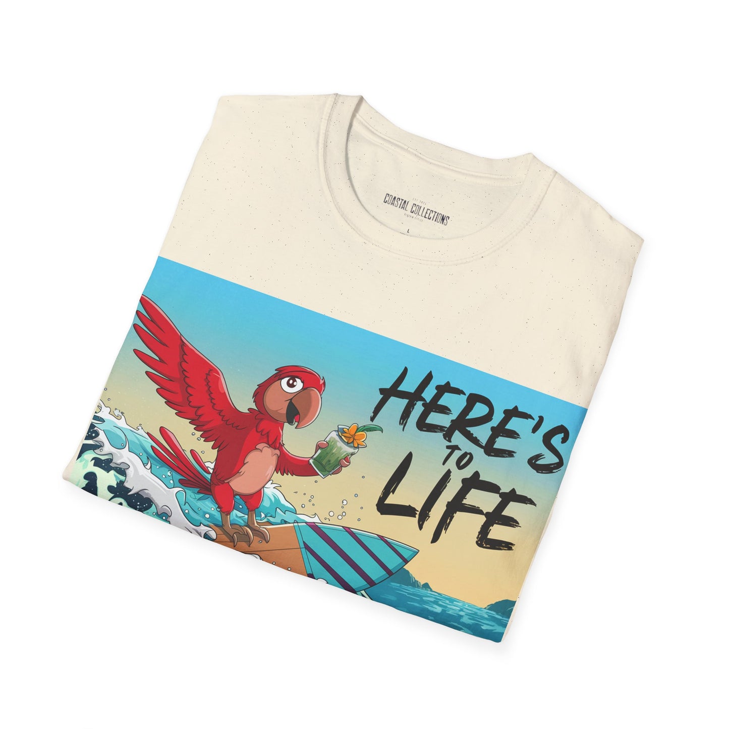 Here's to Life, Red Parrot Surfing - Unisex Softstyle T-Shirt