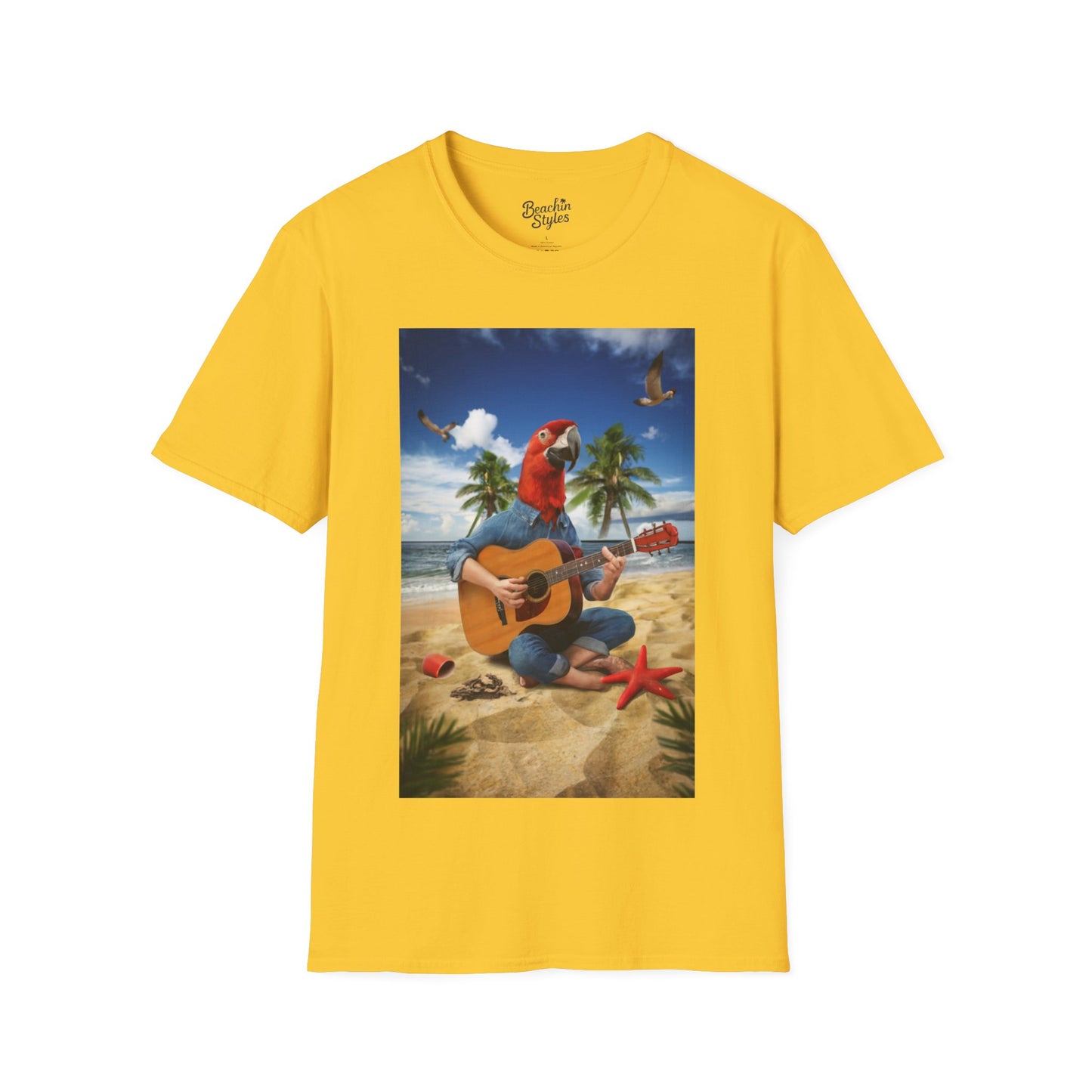 Rockin' Parrot Beach Scene - Unisex T-shirt