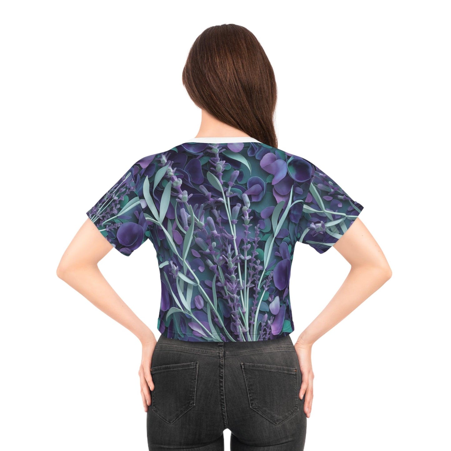 Coastal Inspired Lavender Repeating Large Print v2, Crop Tee (AOP) - Coastal Collections