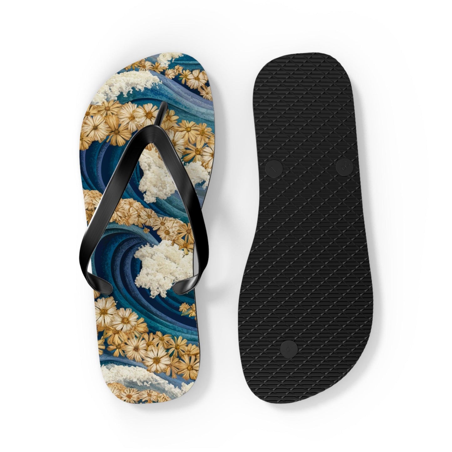 Sea Wave Yarrow Flower Inspired Flip Flops, Express Your Beach Loving Self - Coastal Collections