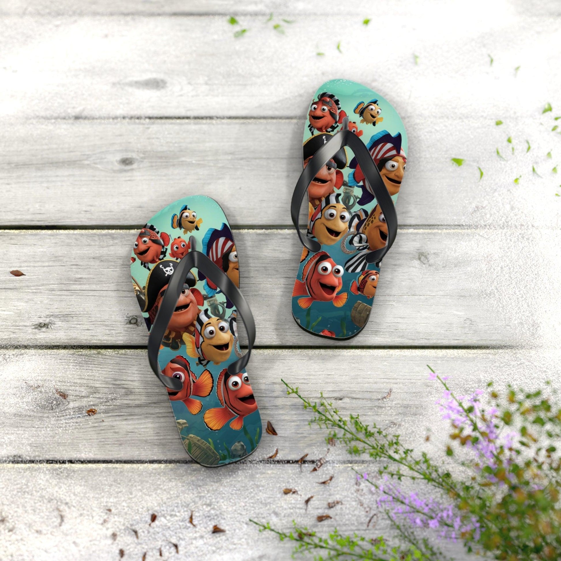 Comical Fish and Pirates Inspired Flip Flops v2, Express Your Beach Loving Self - Coastal Collections