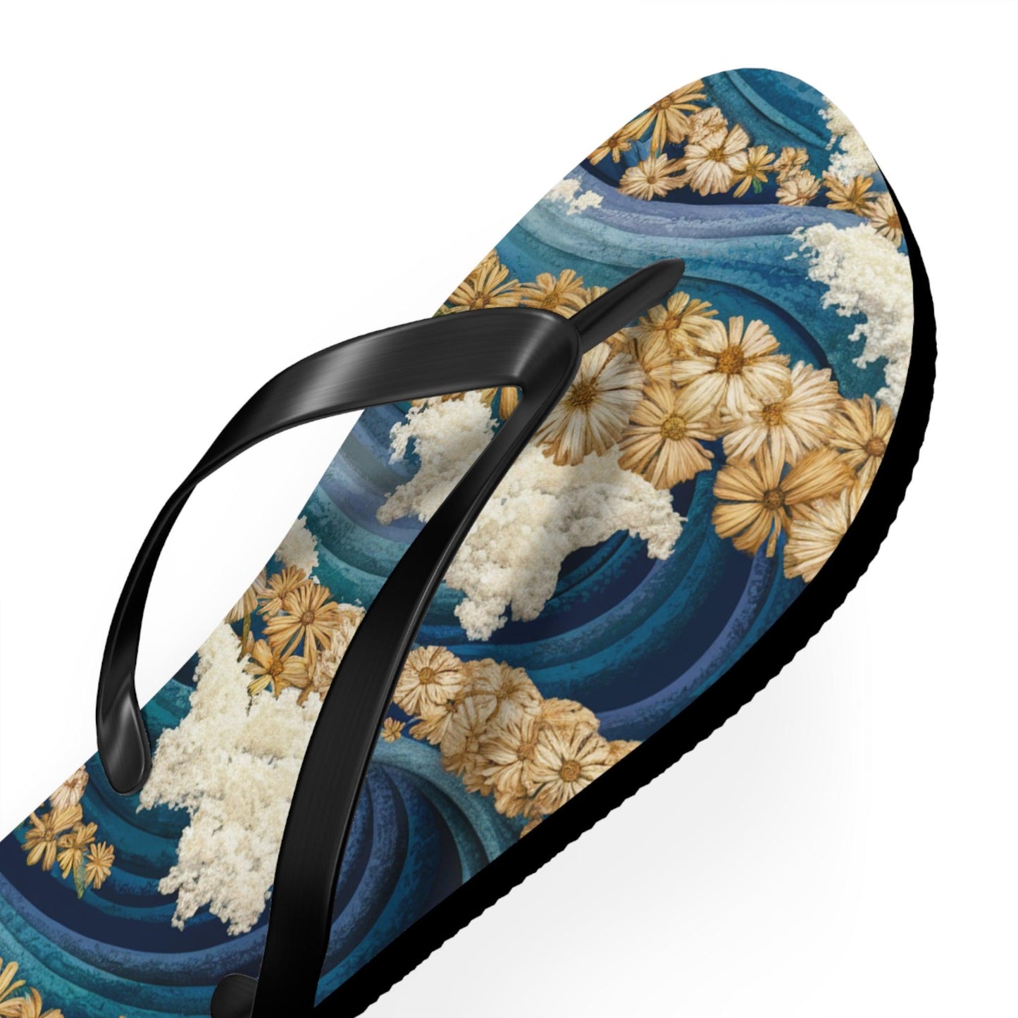 Sea Wave Yarrow Flower Inspired Flip Flops, Express Your Beach Loving Self - Coastal Collections