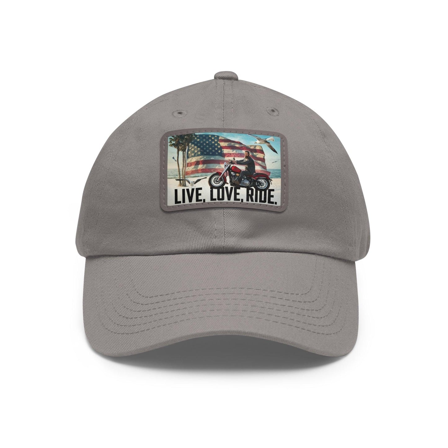 Live Love Ride Patriotic Motorcycle Cap, Dad Hat with Leather Patch - Coastal Collections