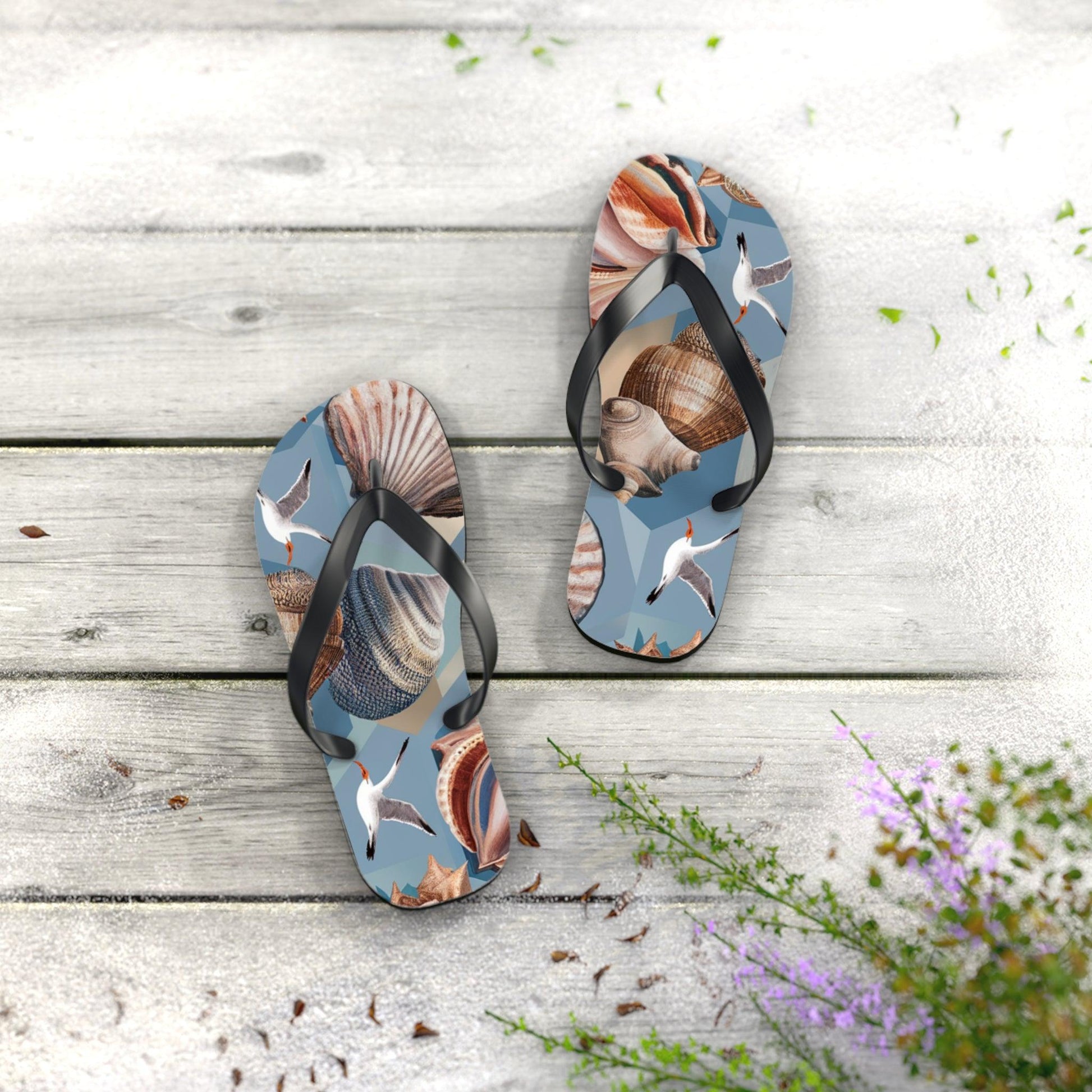 Seashell and Seagull Inspired Flip Flops v3, Express Your Beach Loving Self - Coastal Collections