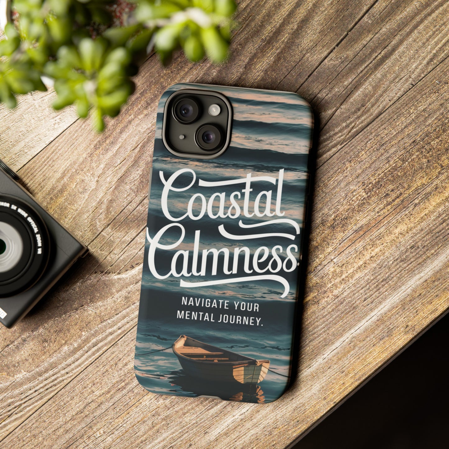 Coastal Calmness, Old Wooden Row Boat Design Protective Phone Case