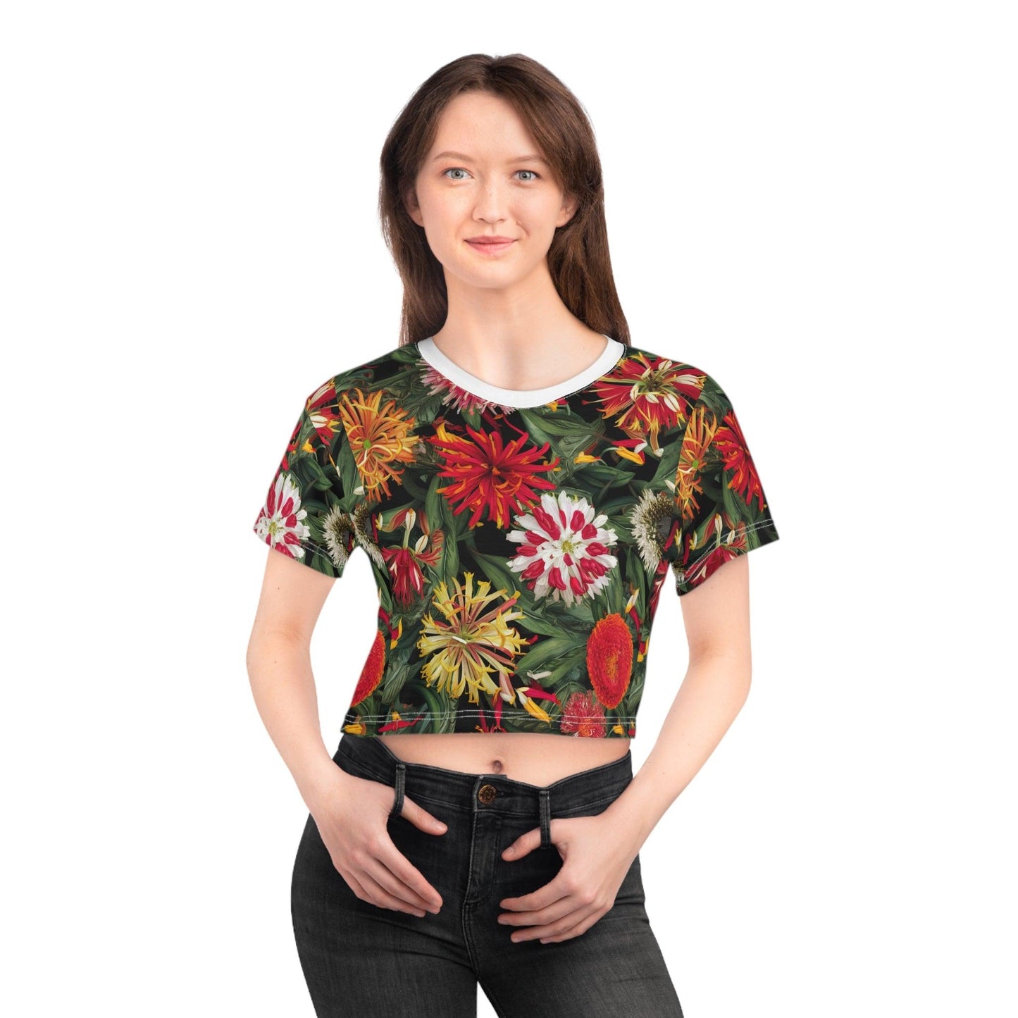 Sea Inspired Lantana Large Repeating Print, Crop Tee (AOP) - Coastal Collections