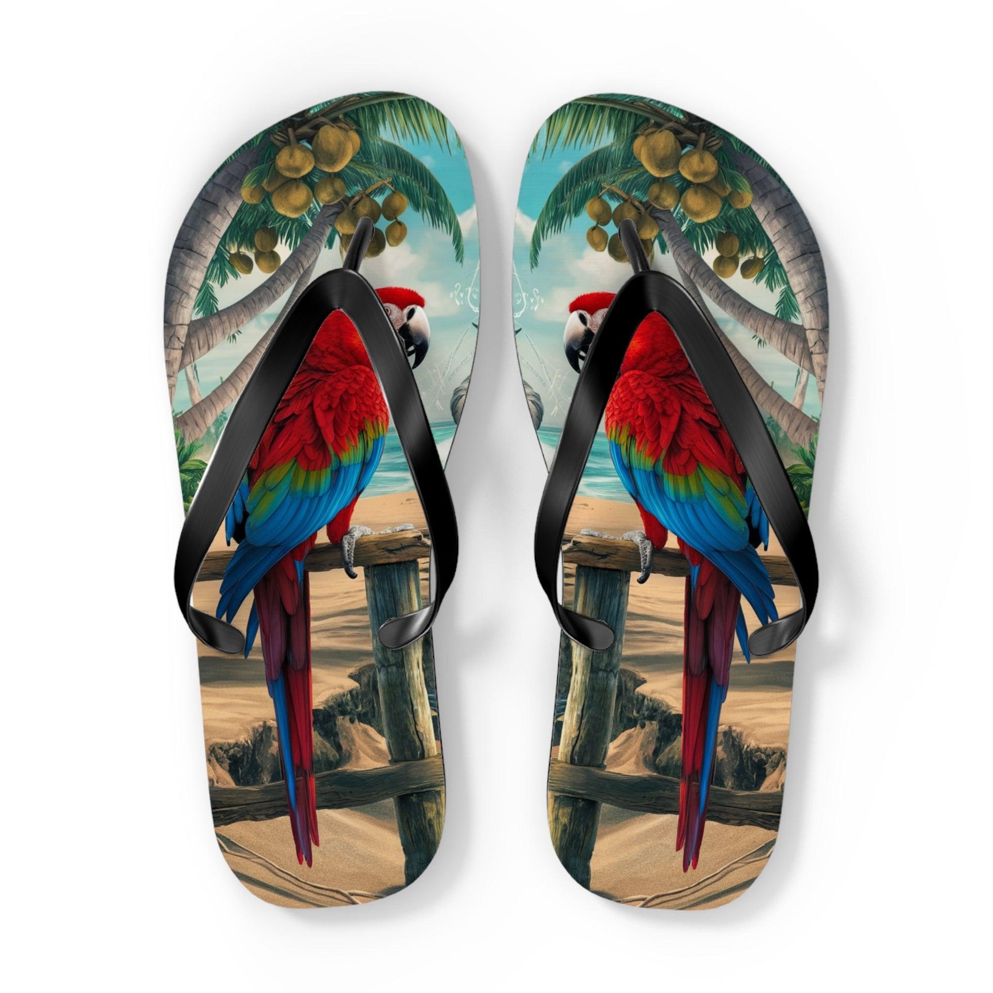 Red Parrot Beach Inspired Flip Flops, Express Your Beach Loving Self - Coastal Collections