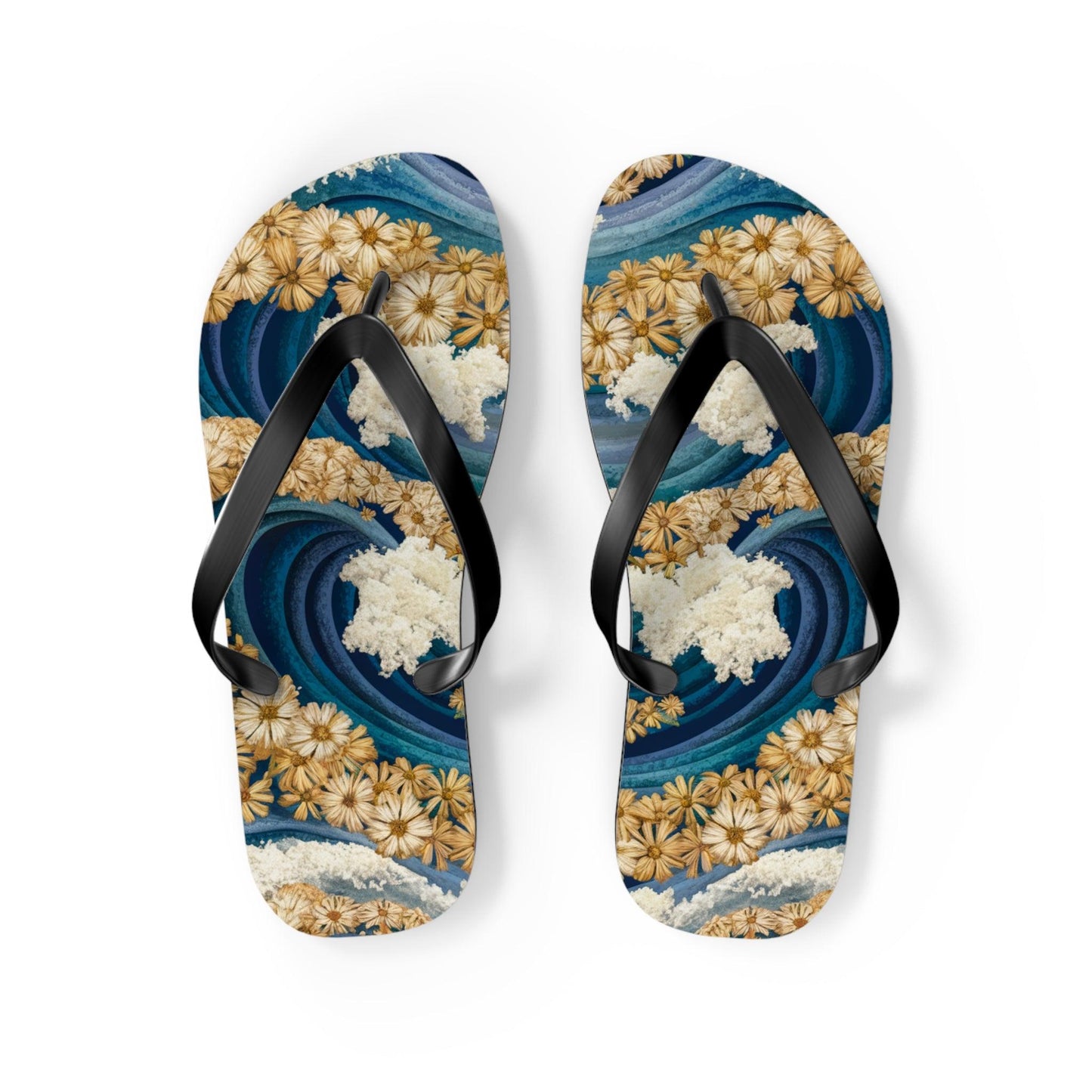 Sea Wave Yarrow Flower Inspired Flip Flops, Express Your Beach Loving Self - Coastal Collections