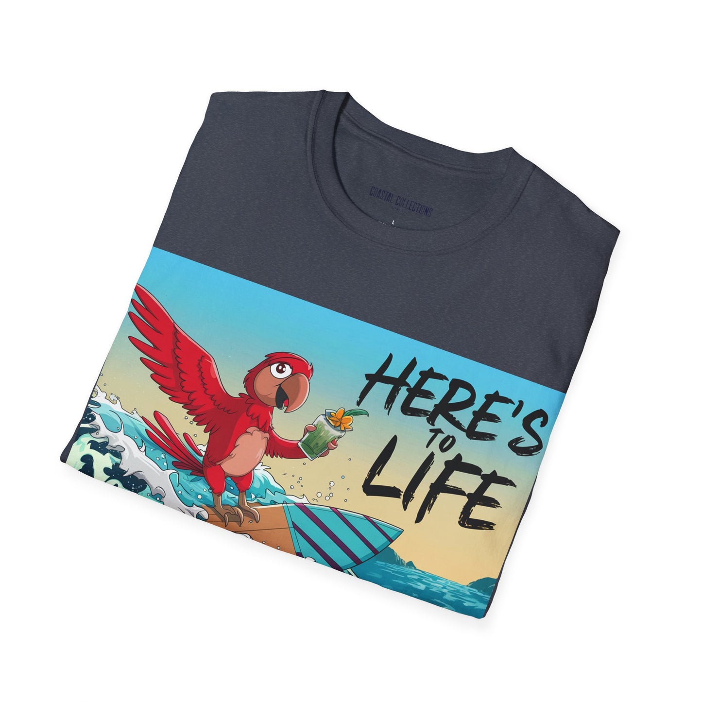 Here's to Life, Red Parrot Surfing - Unisex Softstyle T-Shirt