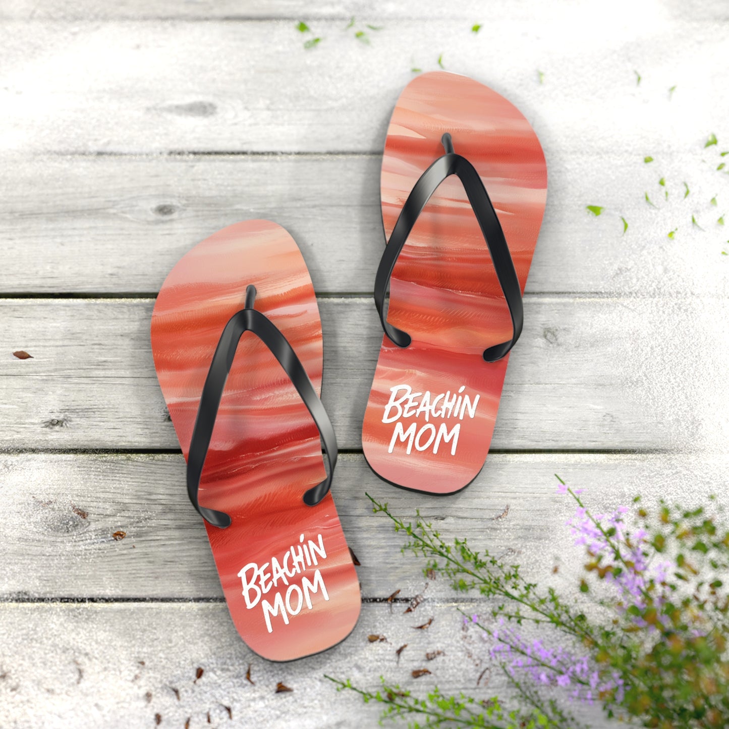 Beachin Mom Coral Abstract Beach - Flip Flops, Sandals