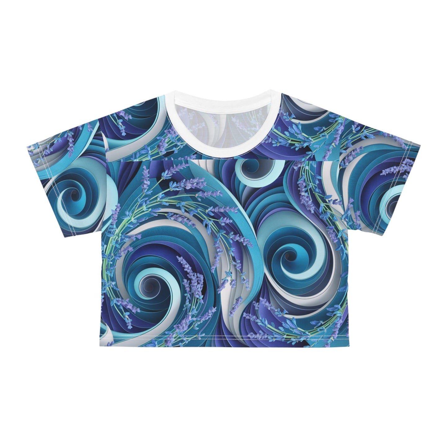 Sea Waves Inspired Lavender Large Repeating Print, Crop Tee (AOP) - Coastal Collections